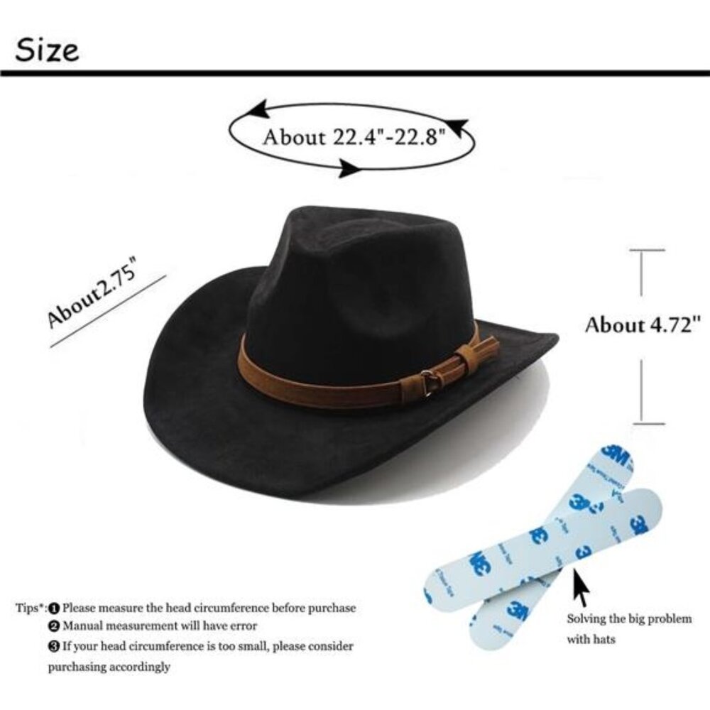 Suede Cowboy Cowgirl Hat Classic Black - Picture 2 of 5